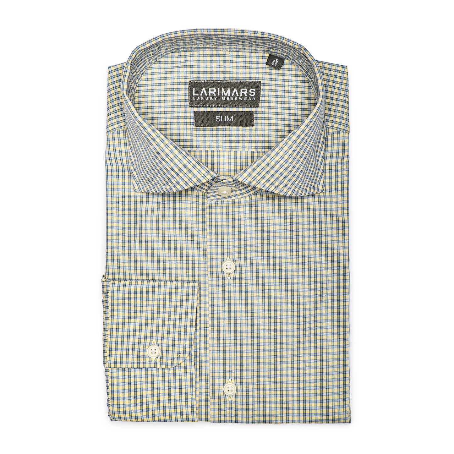 Yellow and Blue Small Check Cotton Shirt