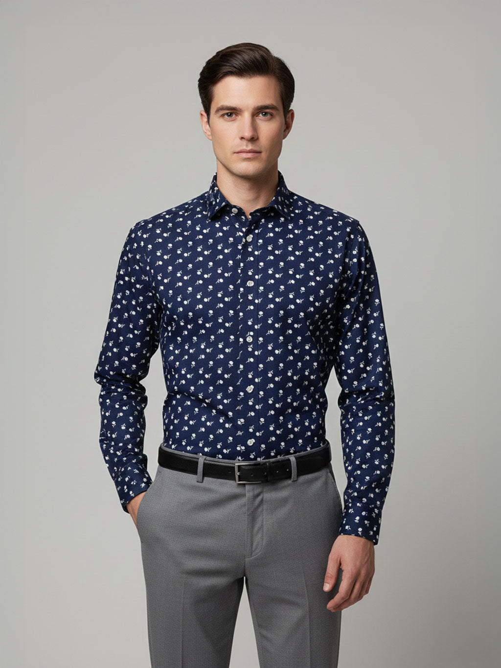Floral Grid Print | Cotton Shirt