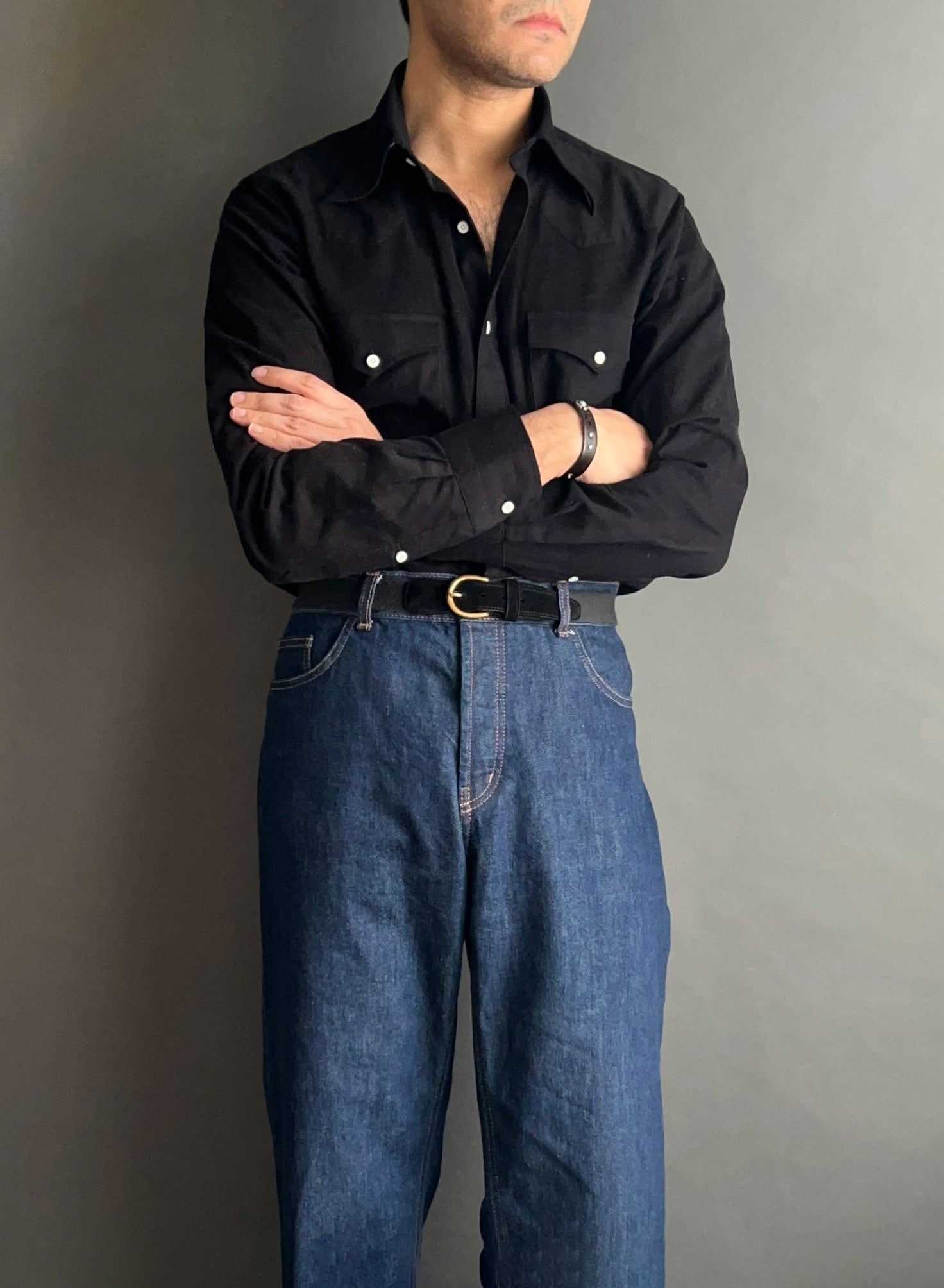 Black Corduroy | Italian Spread Collar