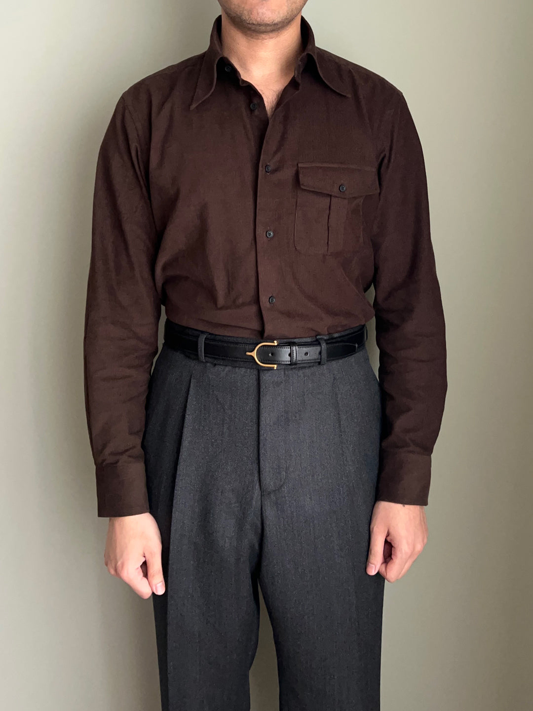 Dark Brown Corduroy | Italian Spread Collar