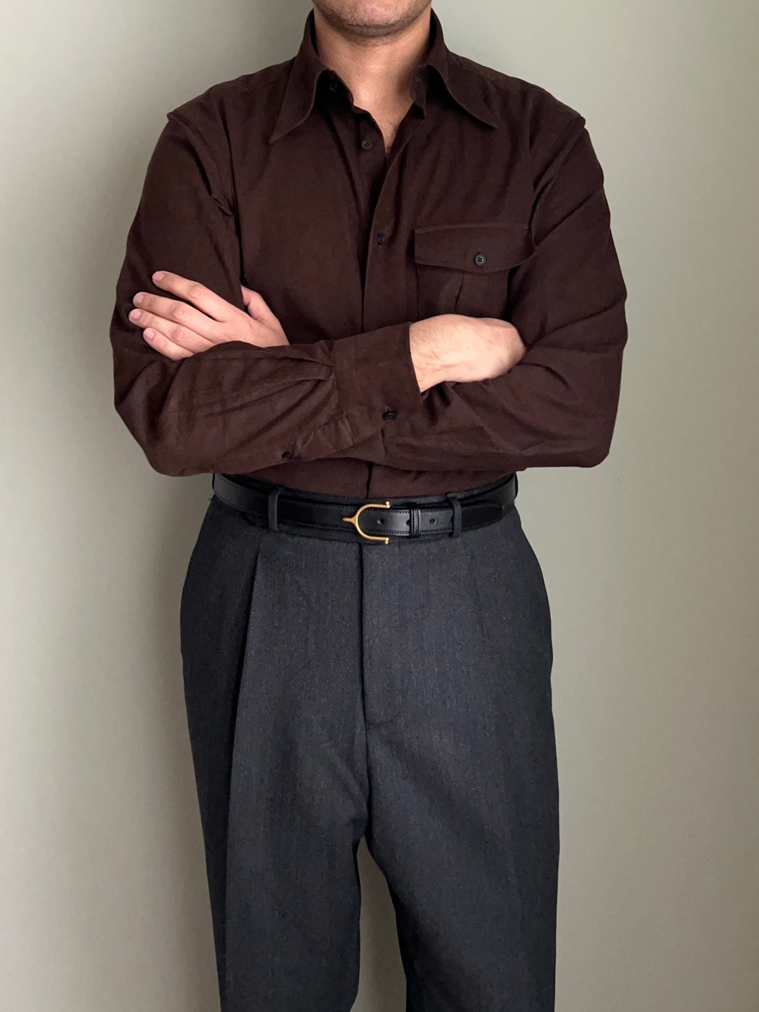 Dark Brown Corduroy | Italian Spread Collar