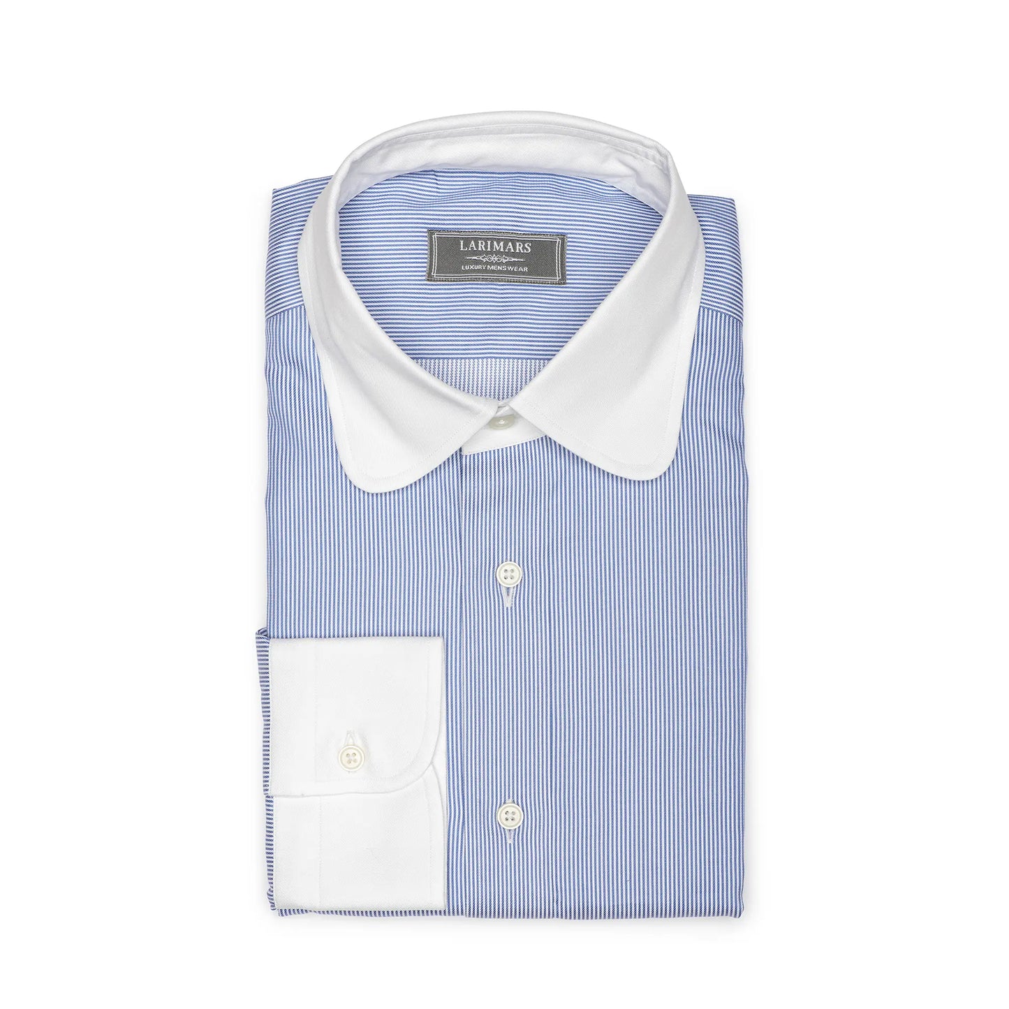 Blue & White Texture Stripe - White Club Collar - Larimars Clothing Men's Formal and casual wear shirts