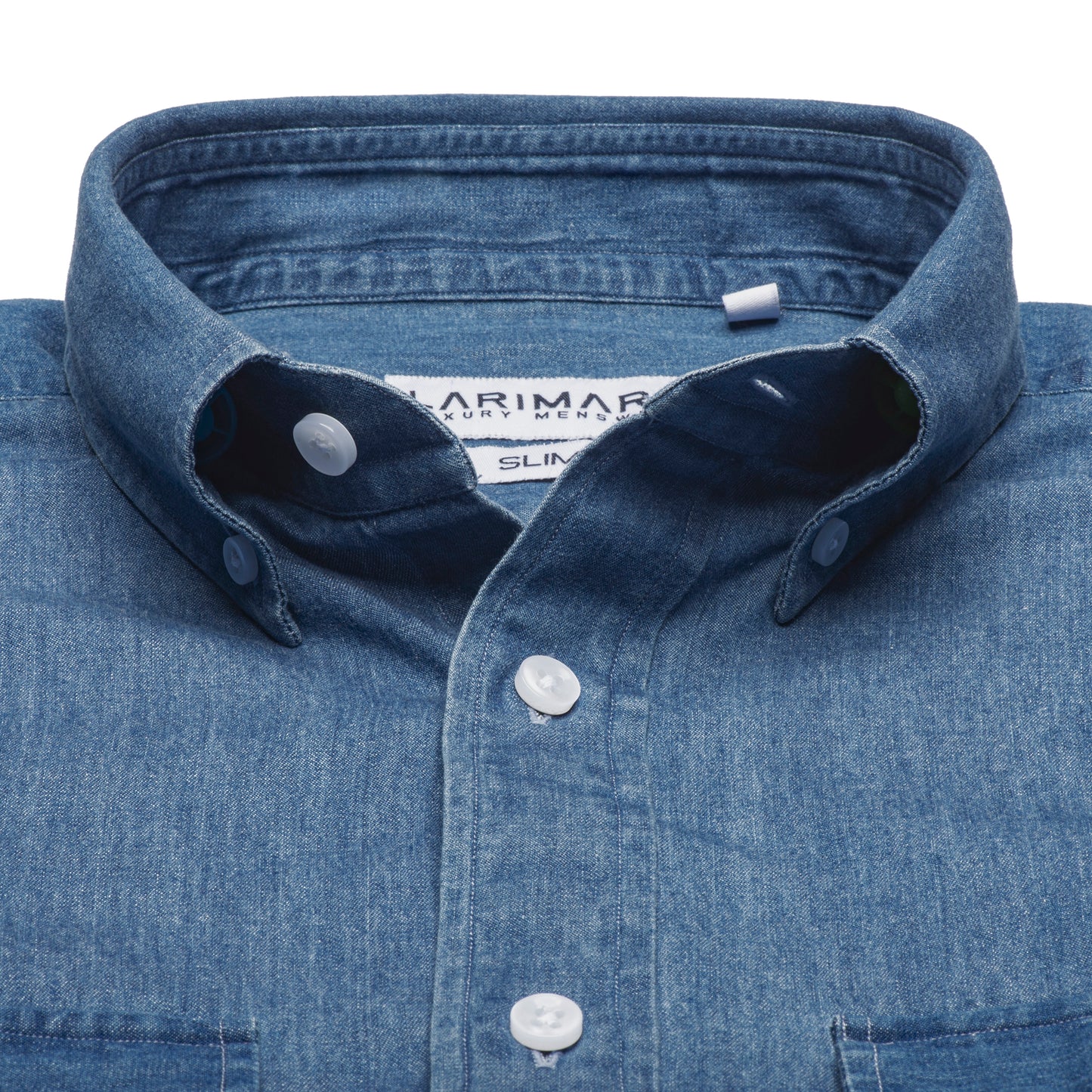 Collar of dark blue denim cotton shirt