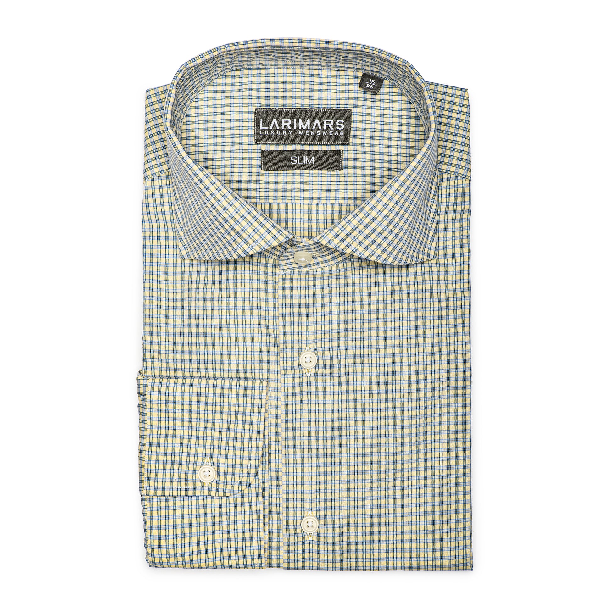 Yellow and Blue Small Check Cotton Shirt