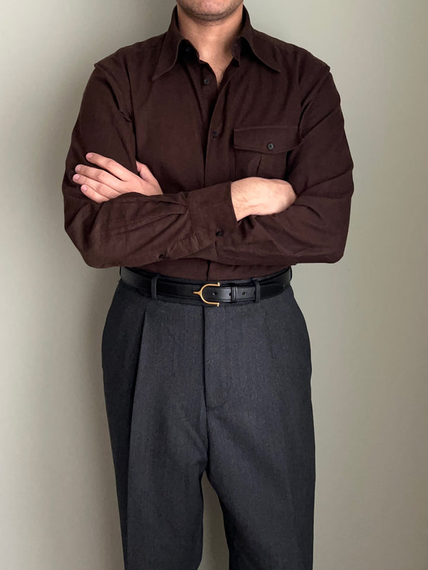 Dark Brown Corduroy | Italian Spread Collar