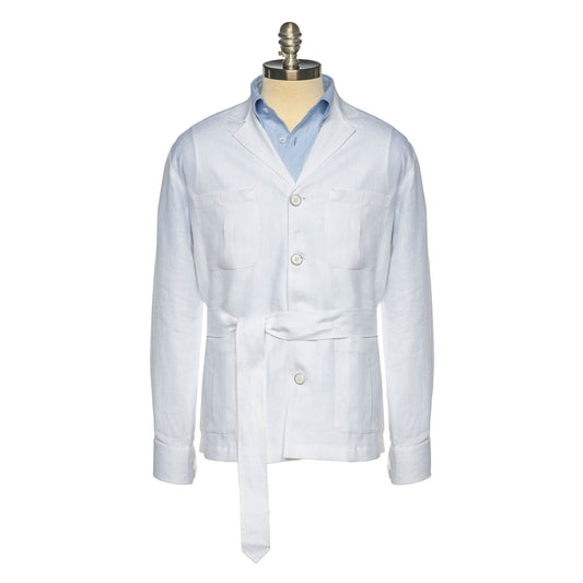 Front of White Linen Overshirt for Men