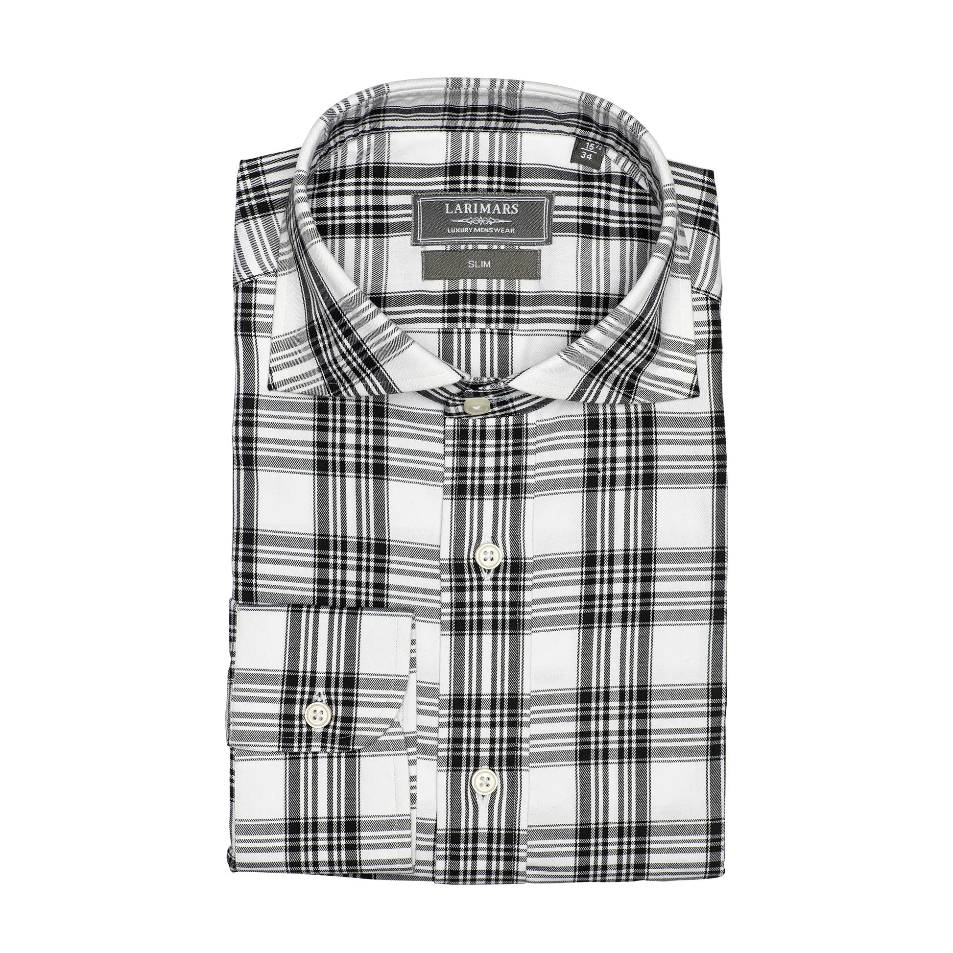 Cotton Shirt in Black & White Plaid for Men 👔 Larimars Clothing