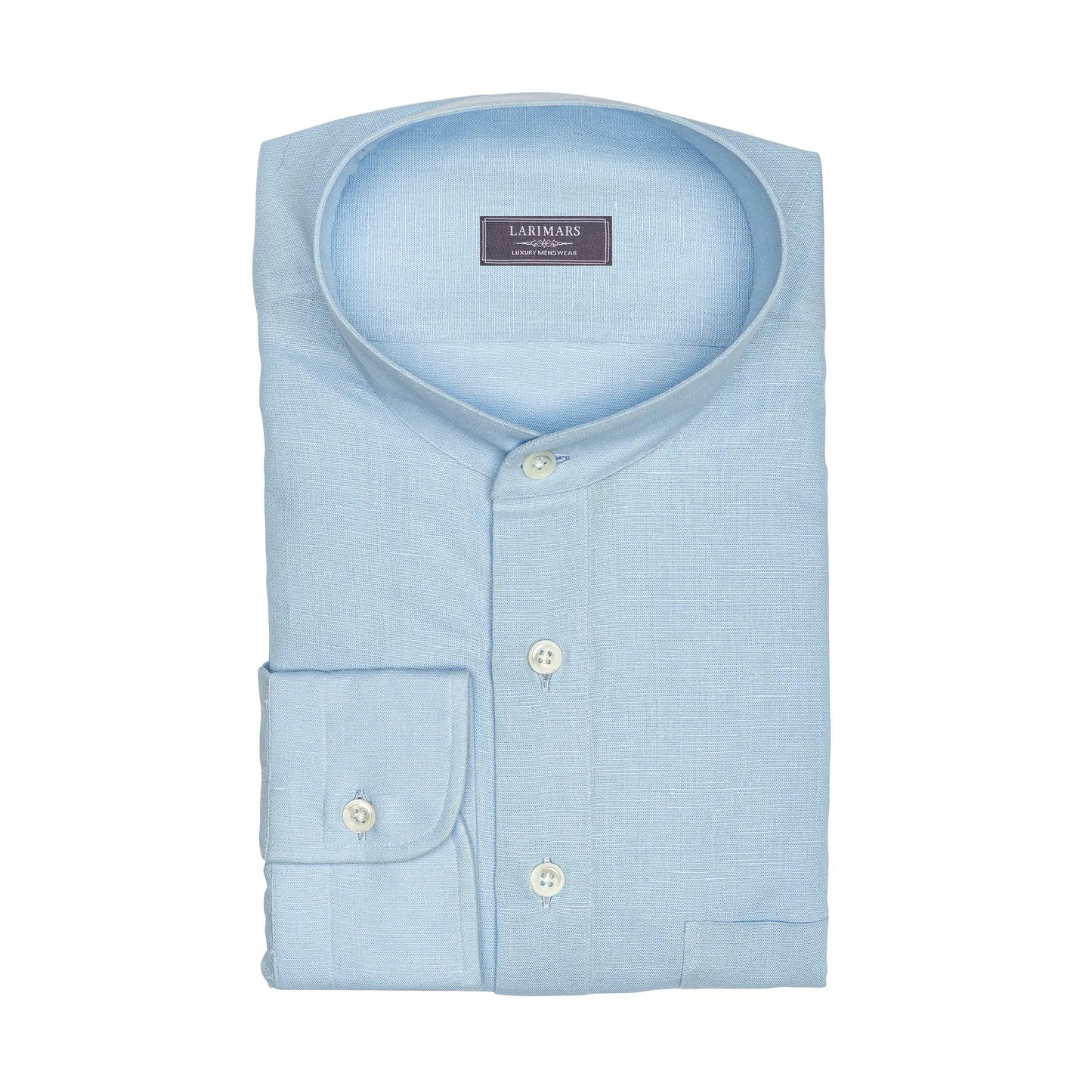 Blue Cotton Linen | Mandarin Collar - Larimars Clothing Men's Formal and casual wear shirts