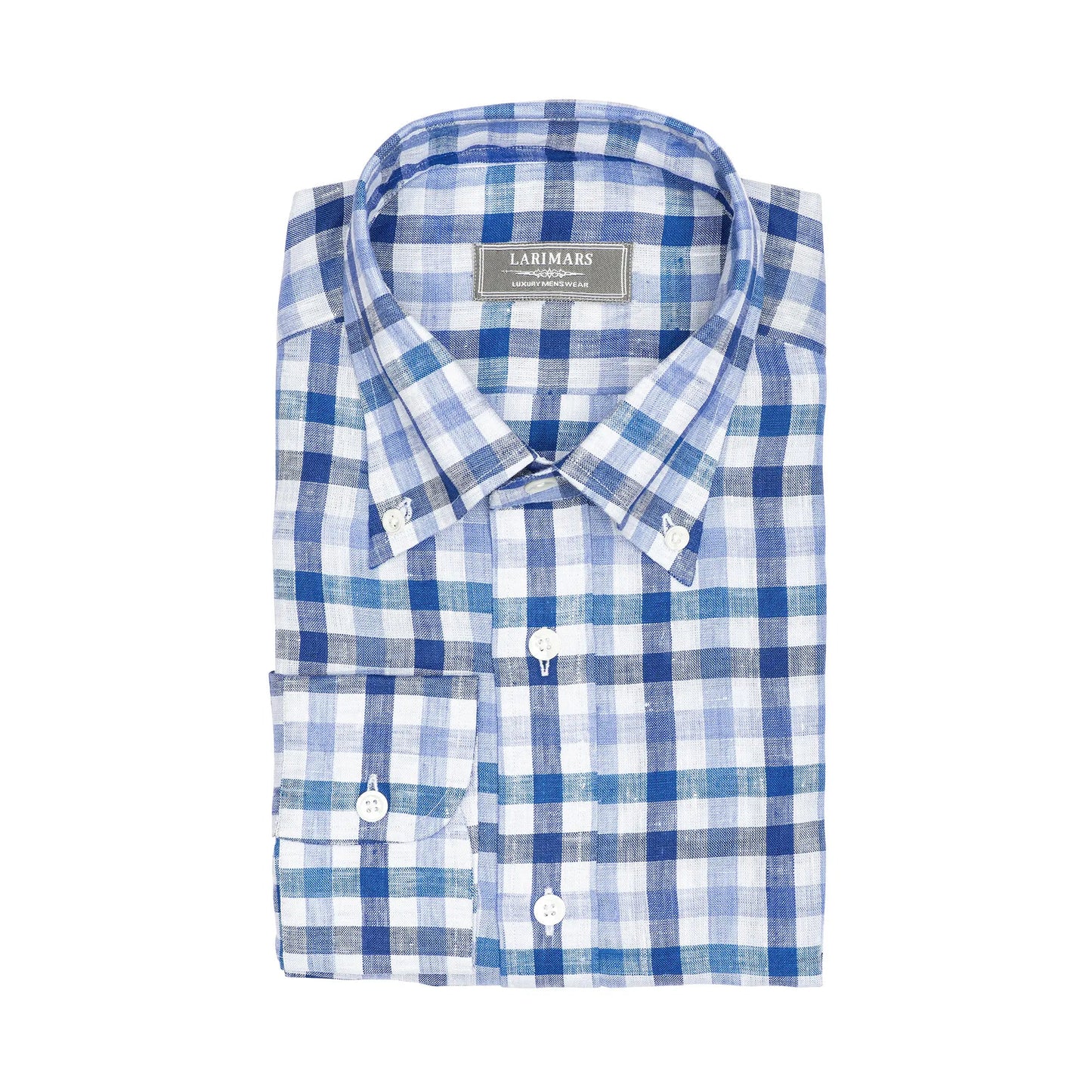 Blue Gingham Linen Check - Larimars Clothing Men's Formal and casual wear shirts