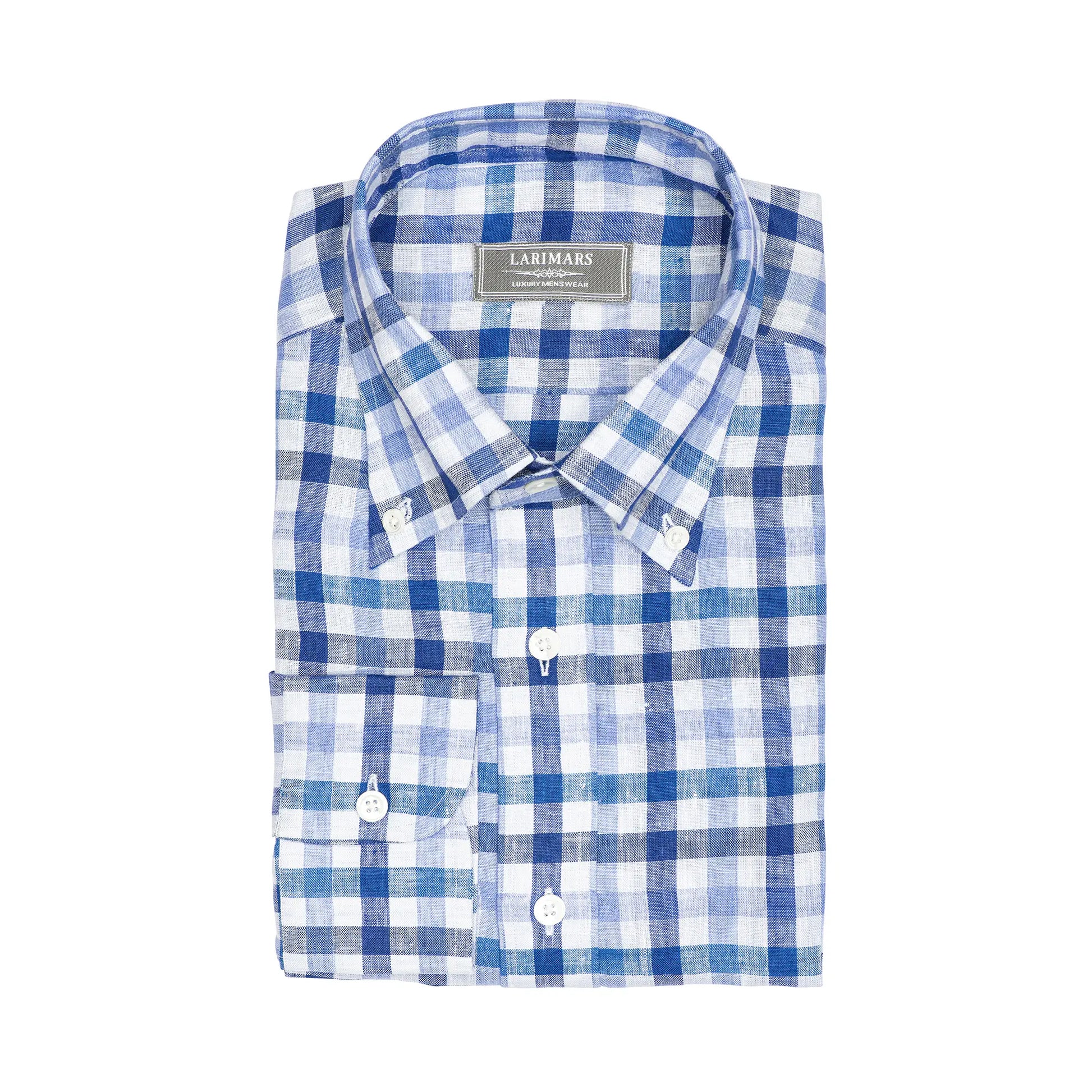 Blue Gingham Linen Check | Burgoyne - Larimars Clothing Men's Formal and casual wear shirts