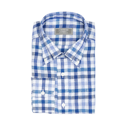 Blue Gingham Linen Check | Burgoyne - Larimars Clothing Men's Formal and casual wear shirts