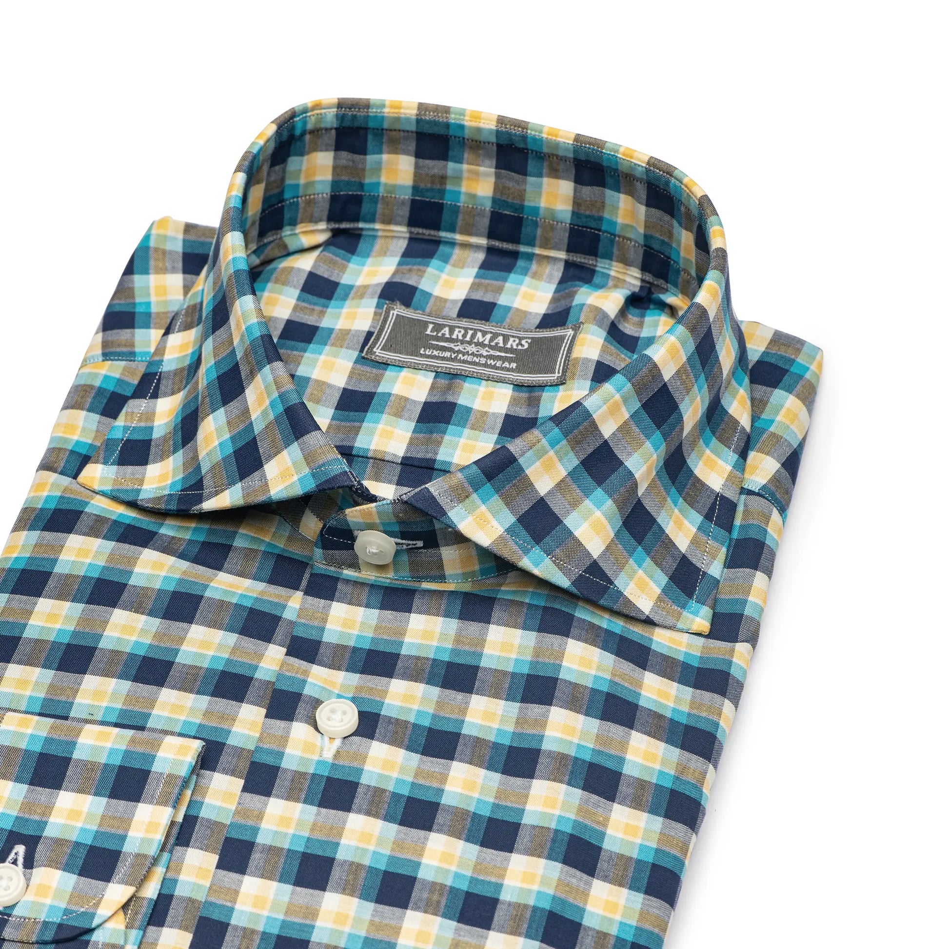 Blue & Yellow Multi Check - Larimars Clothing Men's Formal and casual wear shirts