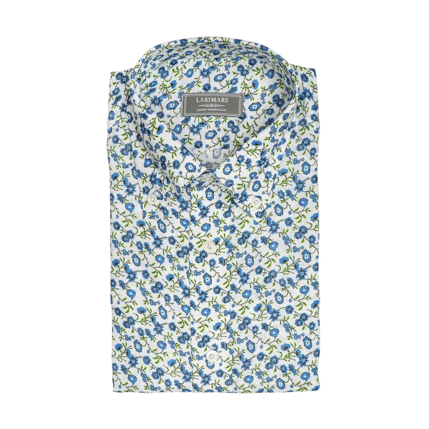 Linen Blue Floral Print - Larimars Clothing Men's Formal and casual wear shirts