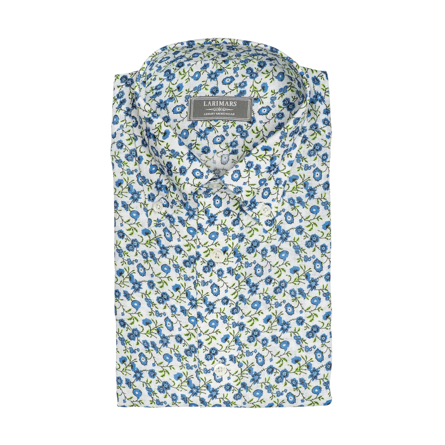 Linen Blue Floral Print | Burgoyne - Larimars Clothing Men's Formal and casual wear shirts