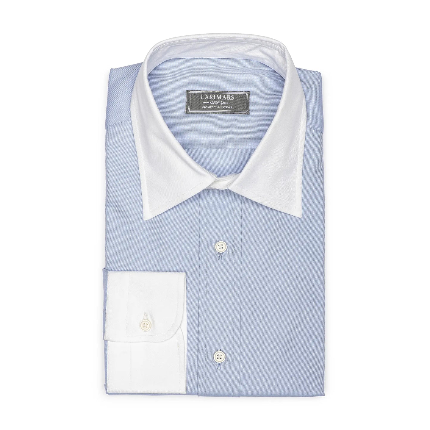 Medium Blue Fine Twill - White Point Collar - Larimars Clothing Men's Formal and casual wear shirts