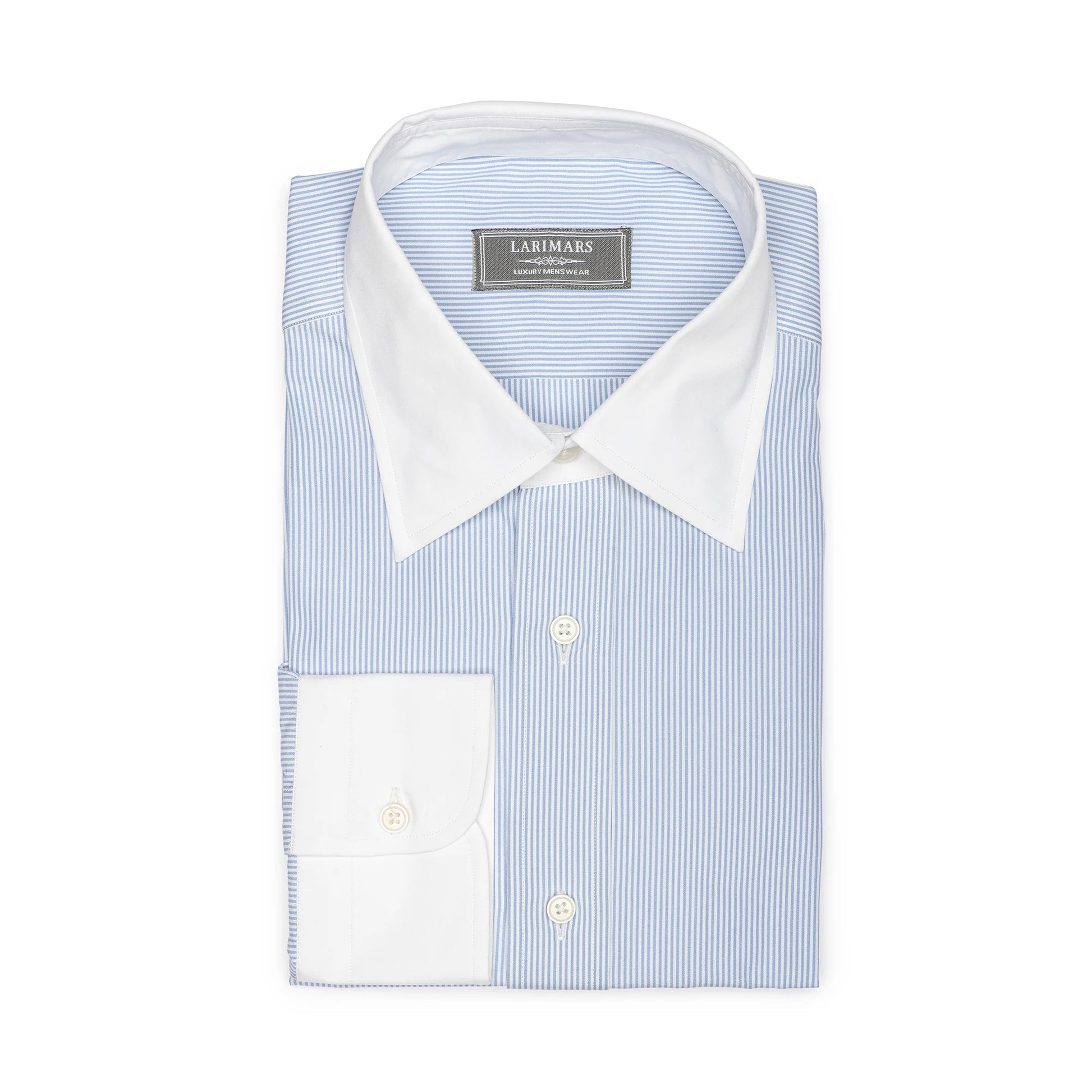 Medium Blue Stripe - White Point Collar - Larimars Clothing Men's Formal and casual wear shirts