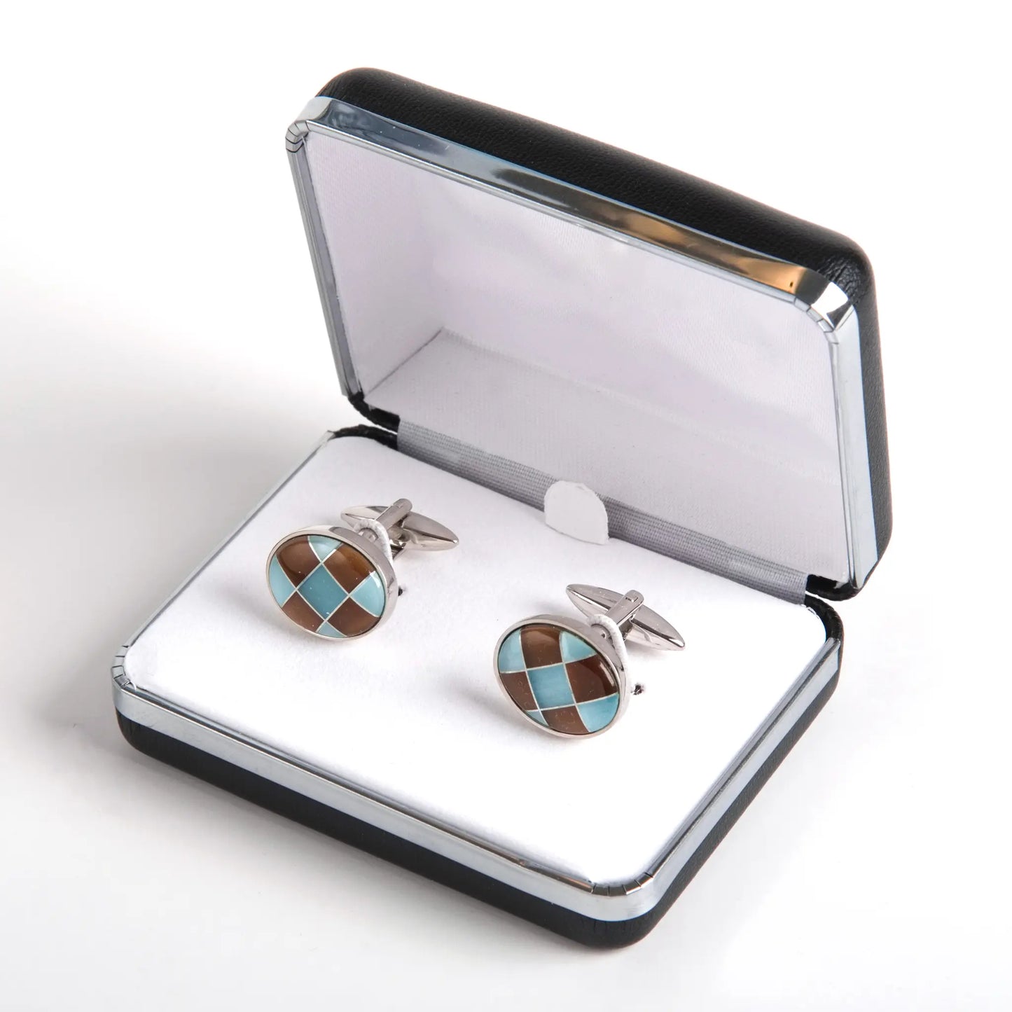 Turquoise & Brown Checkered Onyx Cuff Link - Larimars Clothing Men's Formal and casual wear shirts