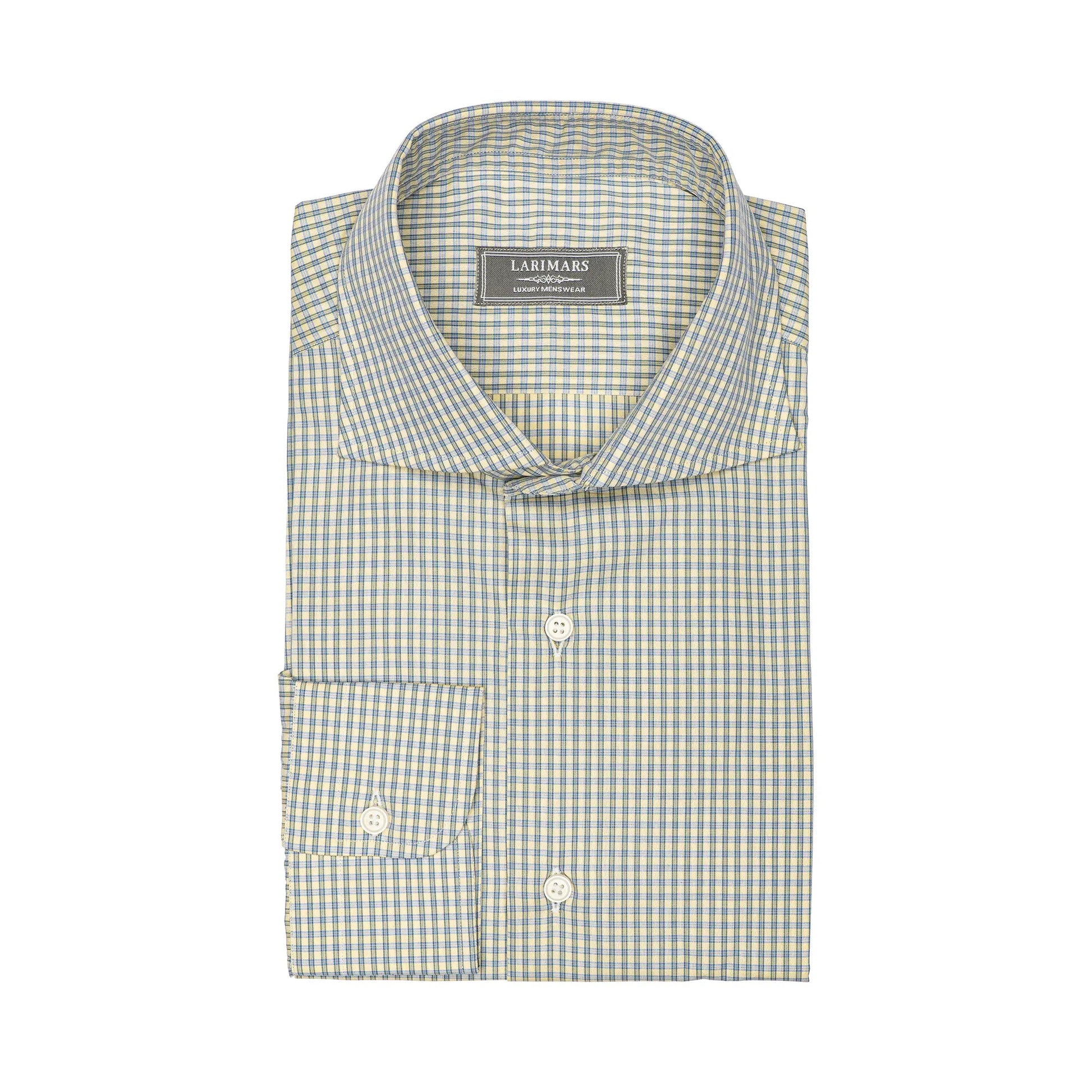 Yellow & Blue Small Check - Larimars Clothing Men's Formal and casual wear shirts